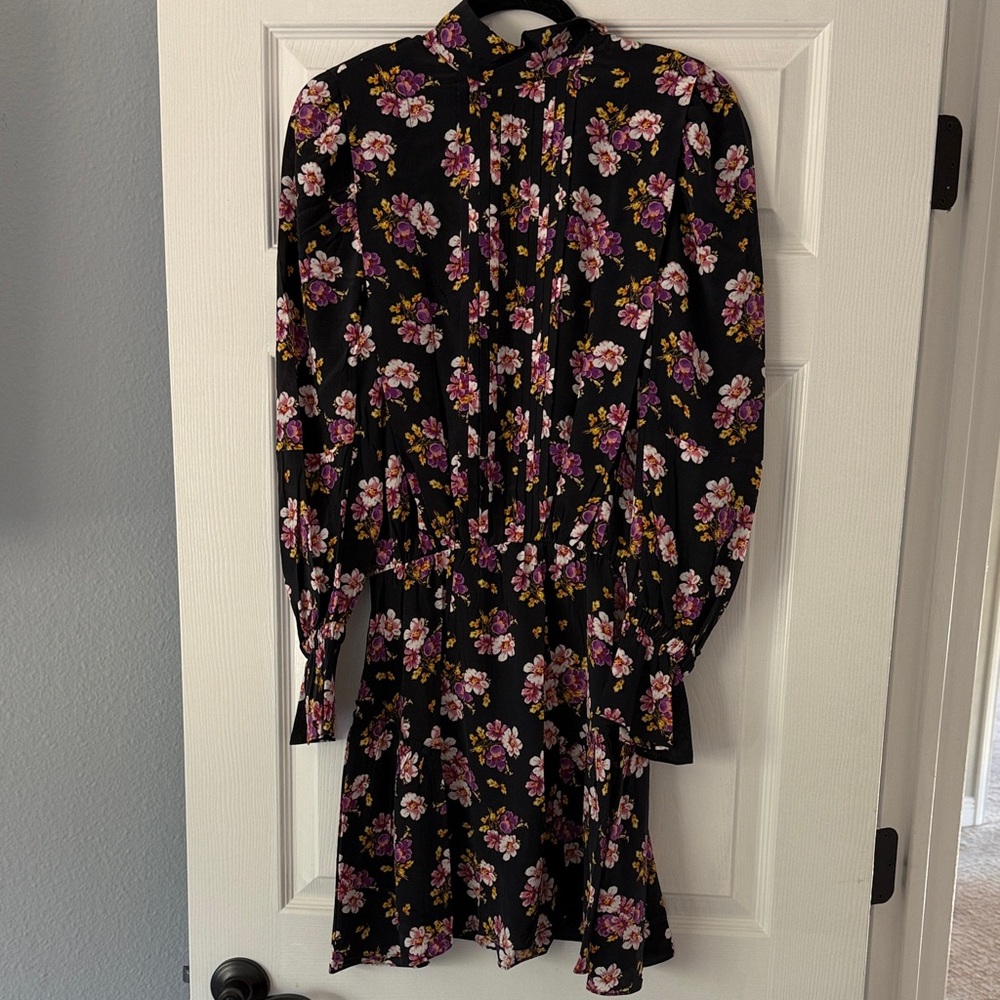 Zadig & Voltaire Black Silk Floral Long Sleeve Dress NWT